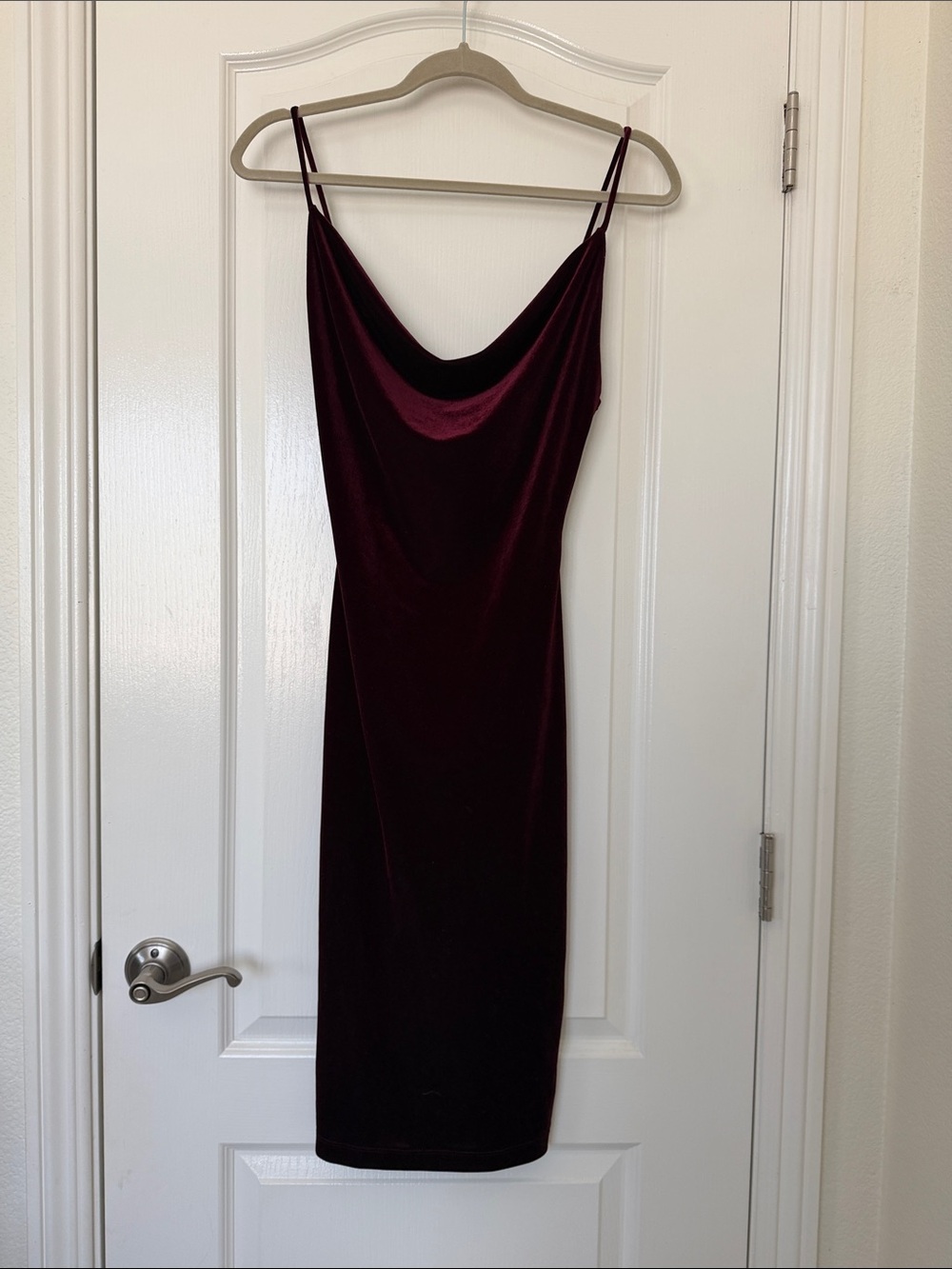 Lulu's Burgundy Velvet Cowl Midi Dress